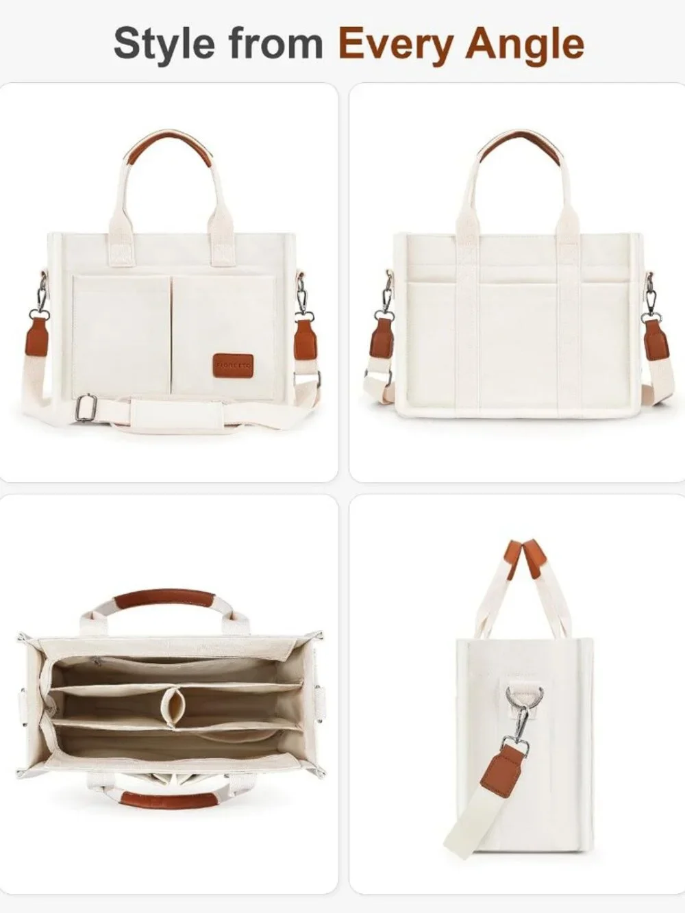 Stylish Canvas Tote Bag for Women - Zipper Closure, Compartments for Work